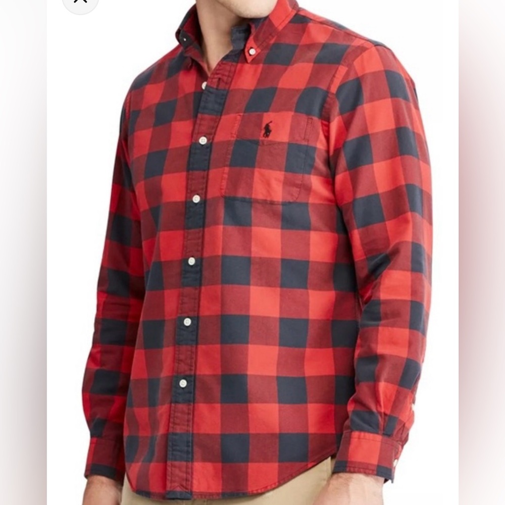 Polo by Ralph Lauren Red and Black Buffalo Check Button Down Shirt Large